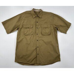 Eddie Bauer Camp Shirt Mens Large Brown Button Up Hiking Outdoor Short Sleeve